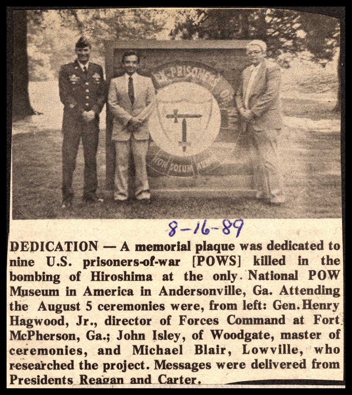 john isley of woodgate is mc at pow memorial unveiling in georgia august 16 1989