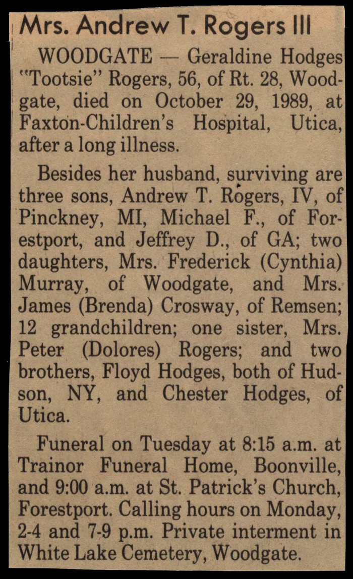 rogers geraldine hodges wife of andrew t rogers obit october 29 1989