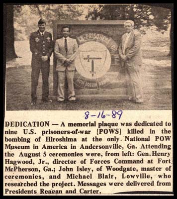 john isley of woodgate is mc at pow memorial unveiling in georgia august 16 1989