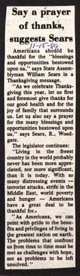 say a prayer suggests sears at thanksgiving november 15 1989