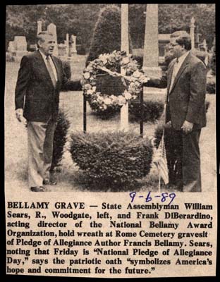 sears and diberardino place wreath on francis bellamy grave september 6 1989