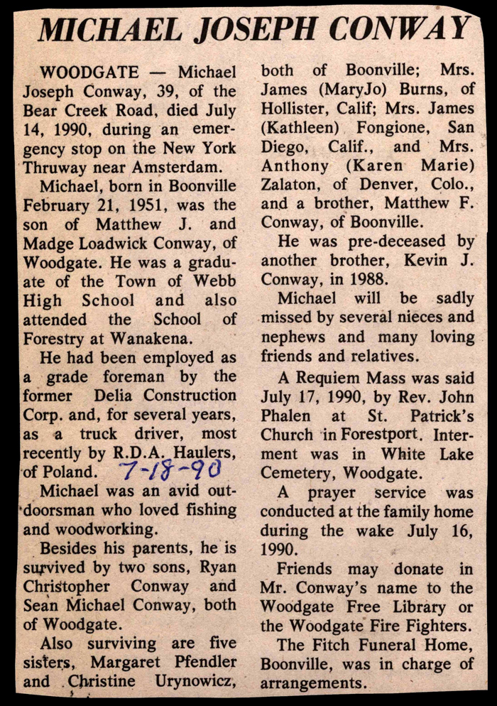 conway michael joseph son of matthew j and madge loadwick conway obit july 14 1990