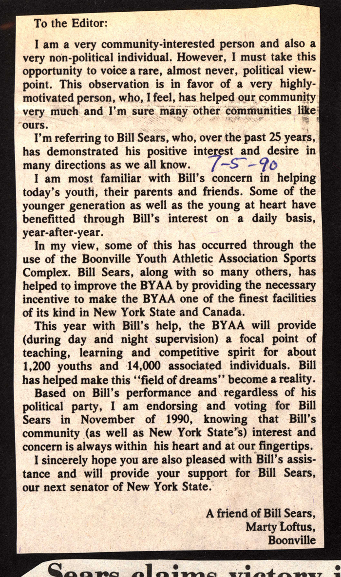 letter to editor expressing thanks to sears by marty loftus boonville july 5 1990
