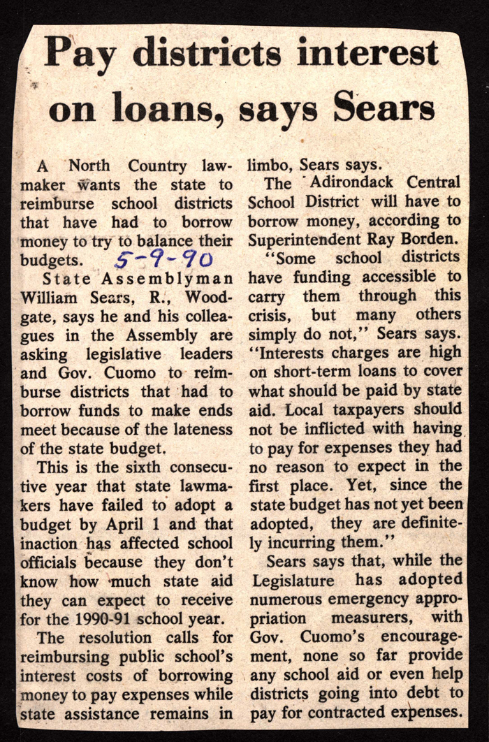 pay school districts interest on loans says sears may 9 1990