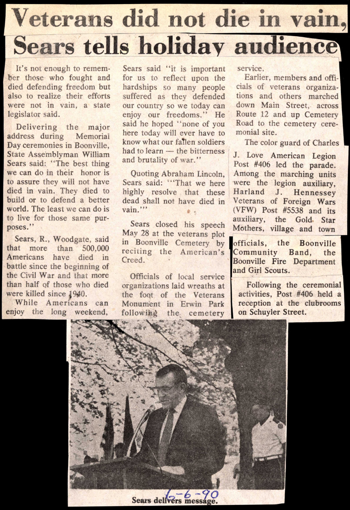 veterans did not die in vain sears tells memorial day audience june 6 1990