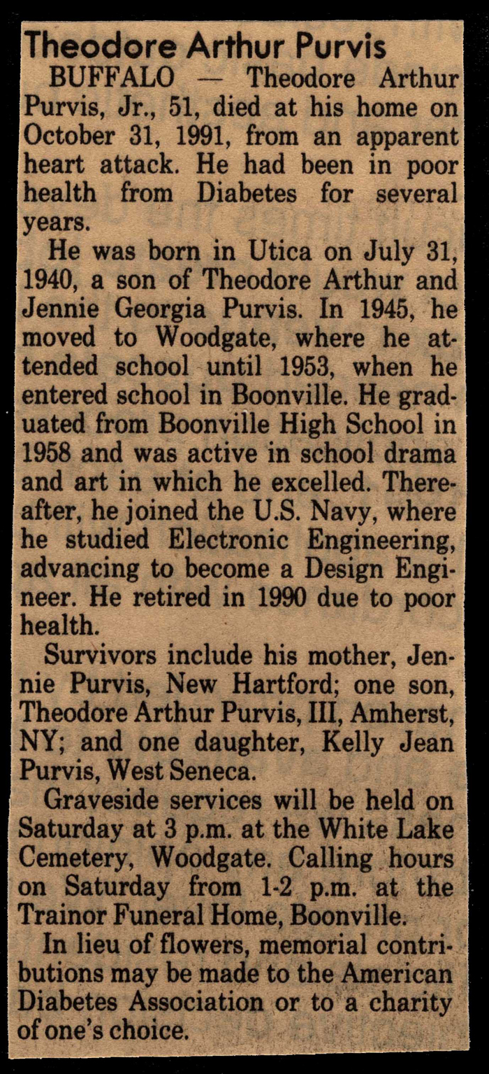 purvis theodore arthur son of theodore arthur and jennie georgia purvis obit october 31 1991