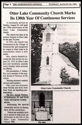 otter lake church marks 130th year of continuous services august 20 1991