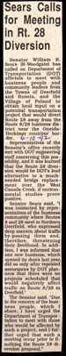 sears calls for meeting to discuss impact of route 28 diversion june 10 1992