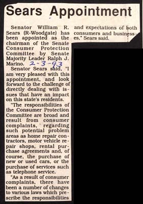 sears appointed chairman of consumer protection committee february 3 1993