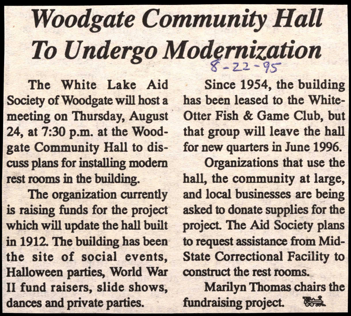 woodgate community hall to undergo modernization august 22 1995