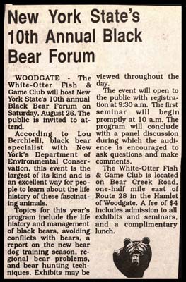 new york states 10th annual black bear forum at woodgate august 26 1995