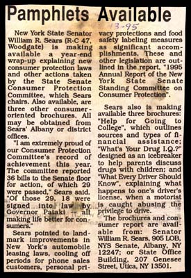 senator sears consumer protection pamphlets available 1995