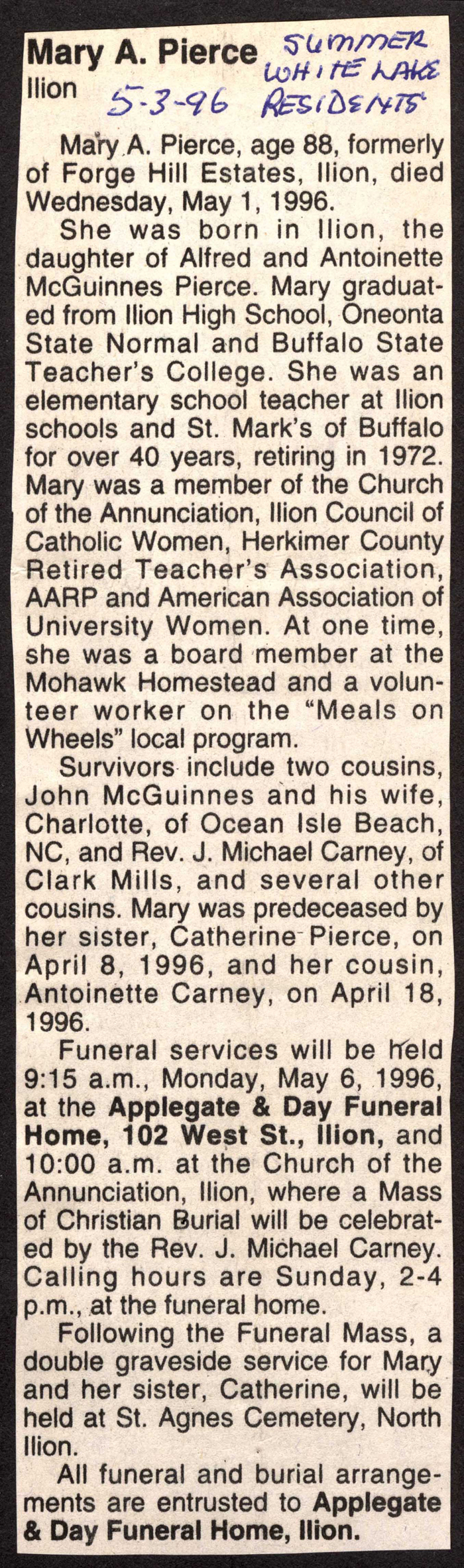 pierce mary a daughter of alfred and antoinette mcguinnes pierce obit may 1 1996
