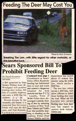 feeding deer may cost you sears sponsored bill prohobits feeding august 5 1996