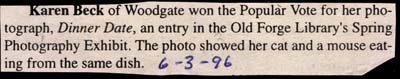 karen beck wins popular vote in old forge spring photography exhibit june 3 1996