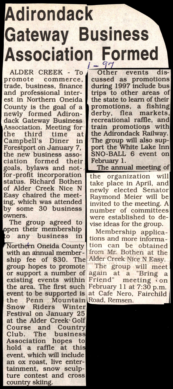 adirondack gateway business association formed january 1997