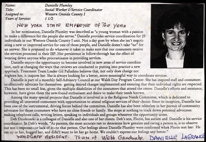 danielle lagrange plumley named new york state employee of the year 1997