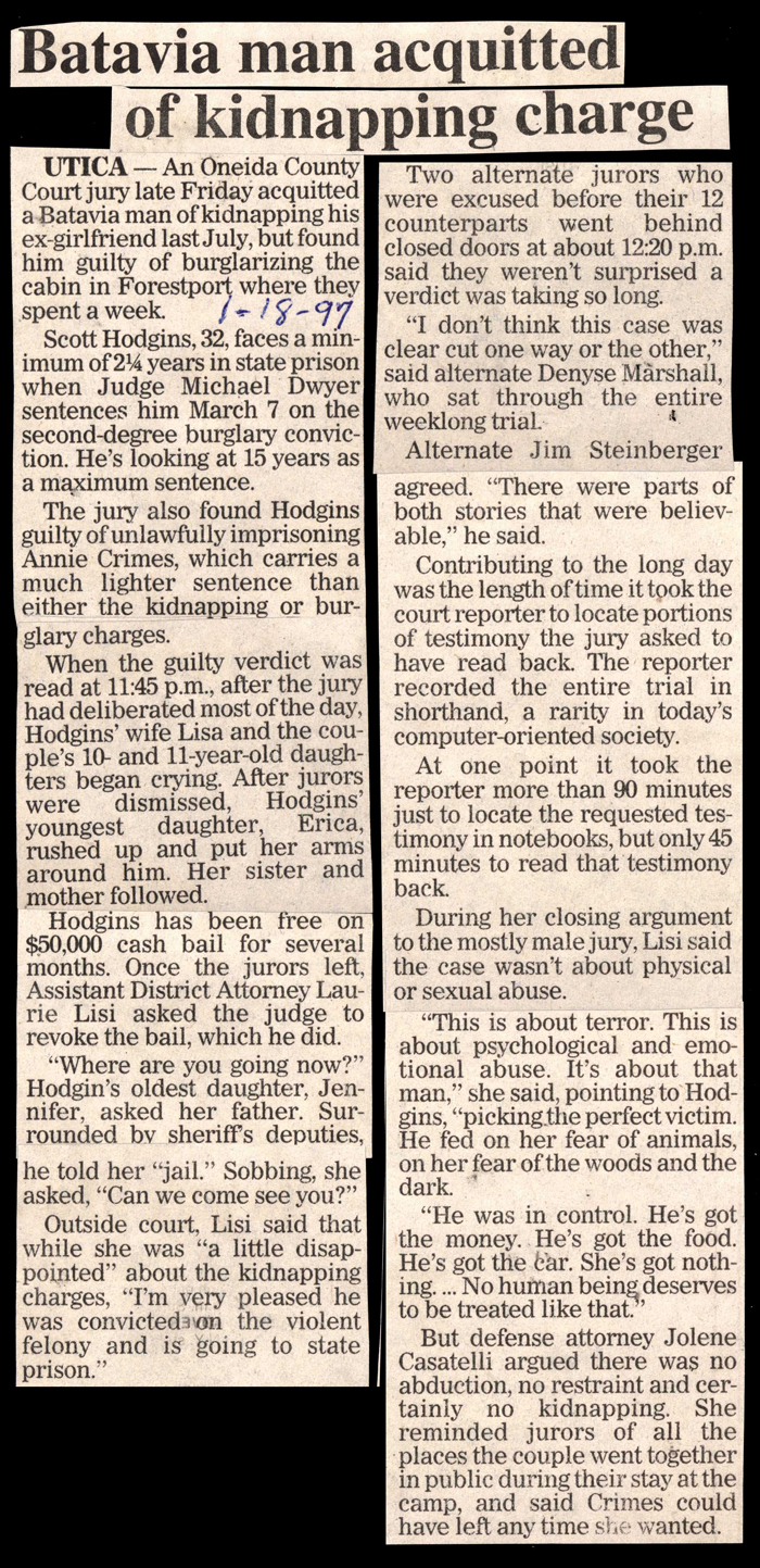 hodgins acquitted of kidnapping charge january 18 1997