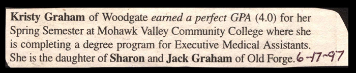 kristy graham of woodgate earns perfect gpa at mvcc june 17 1997