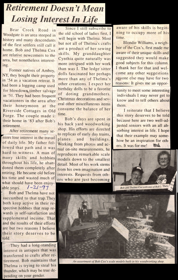 retirement doesn't mean losing interest in life bob and thelma cox january 21 1997