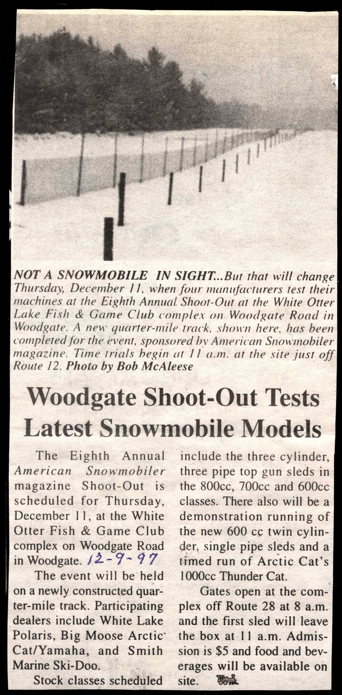 snowmobile models tested at woodgate shootout december 9 1997